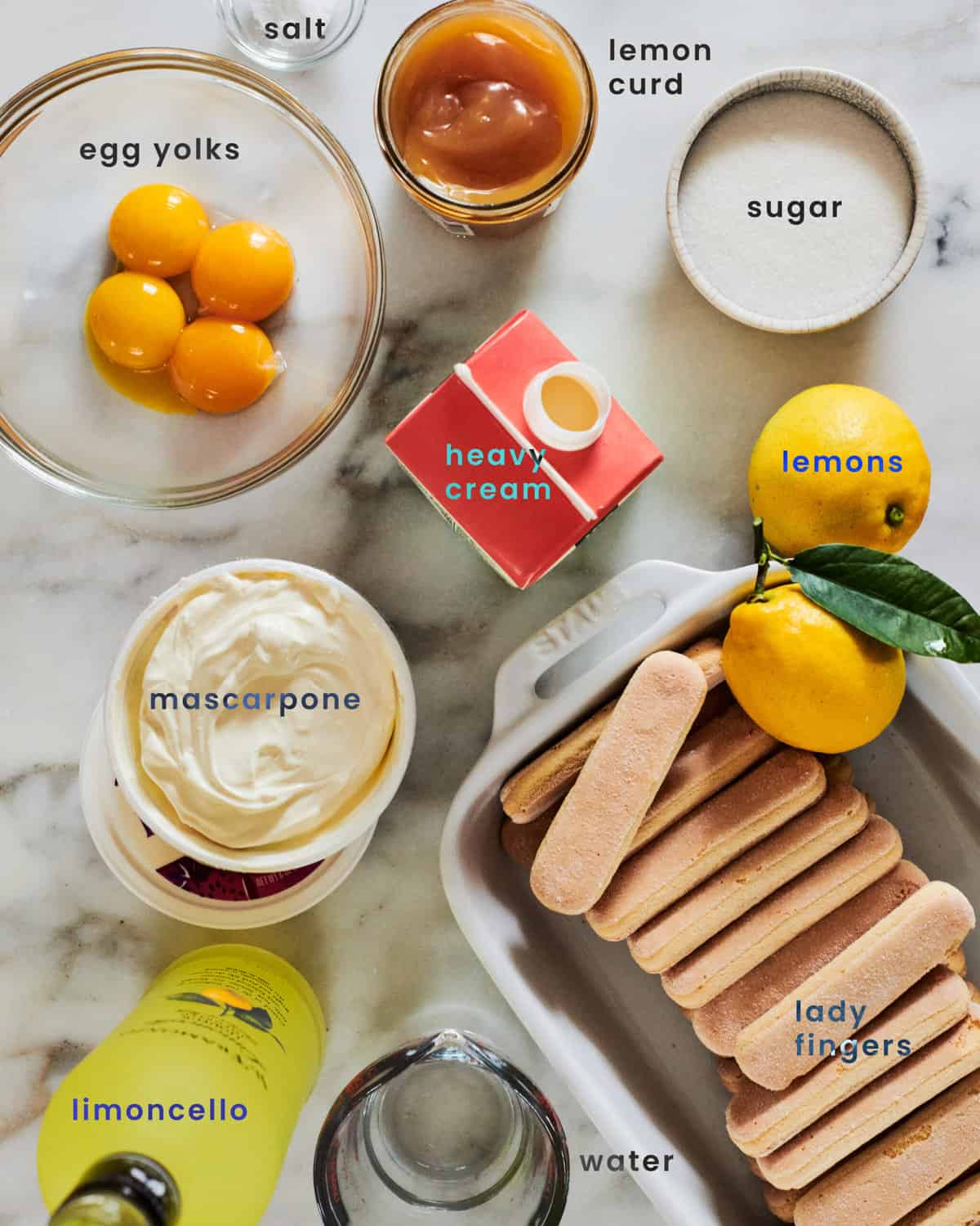 Ingredients for Limoncello Tiramisu.
