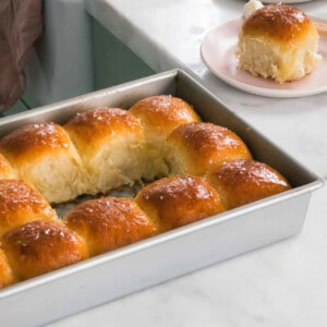 Parker House Rolls in pan.