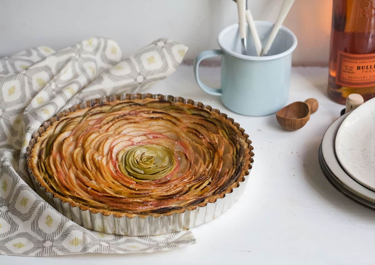 Rose Apple Pie with flakey sea salt on top.