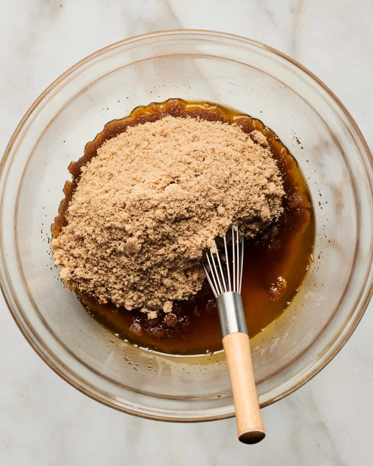 Brown butter and sugars being combined.