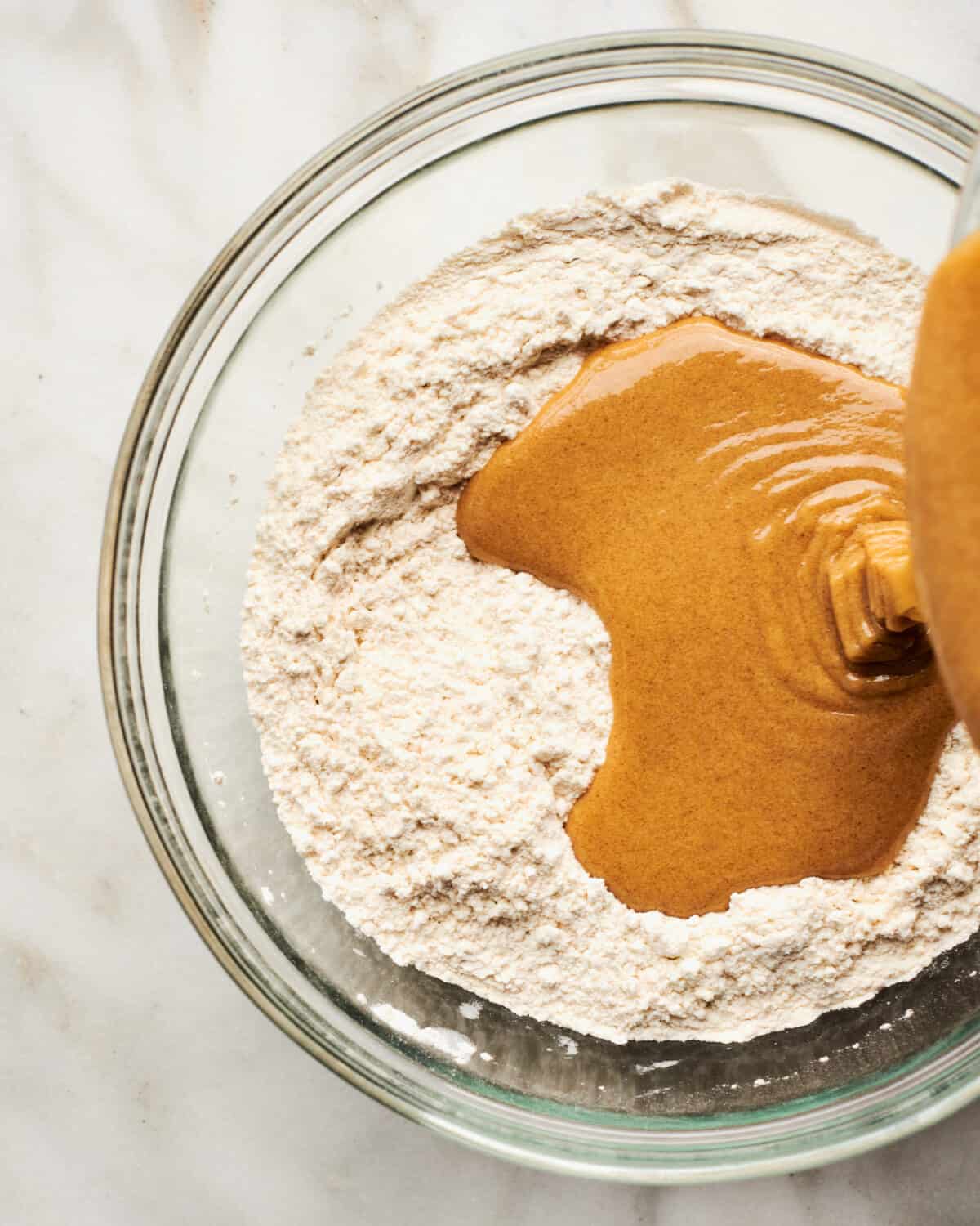 Cookie dough being mixed.