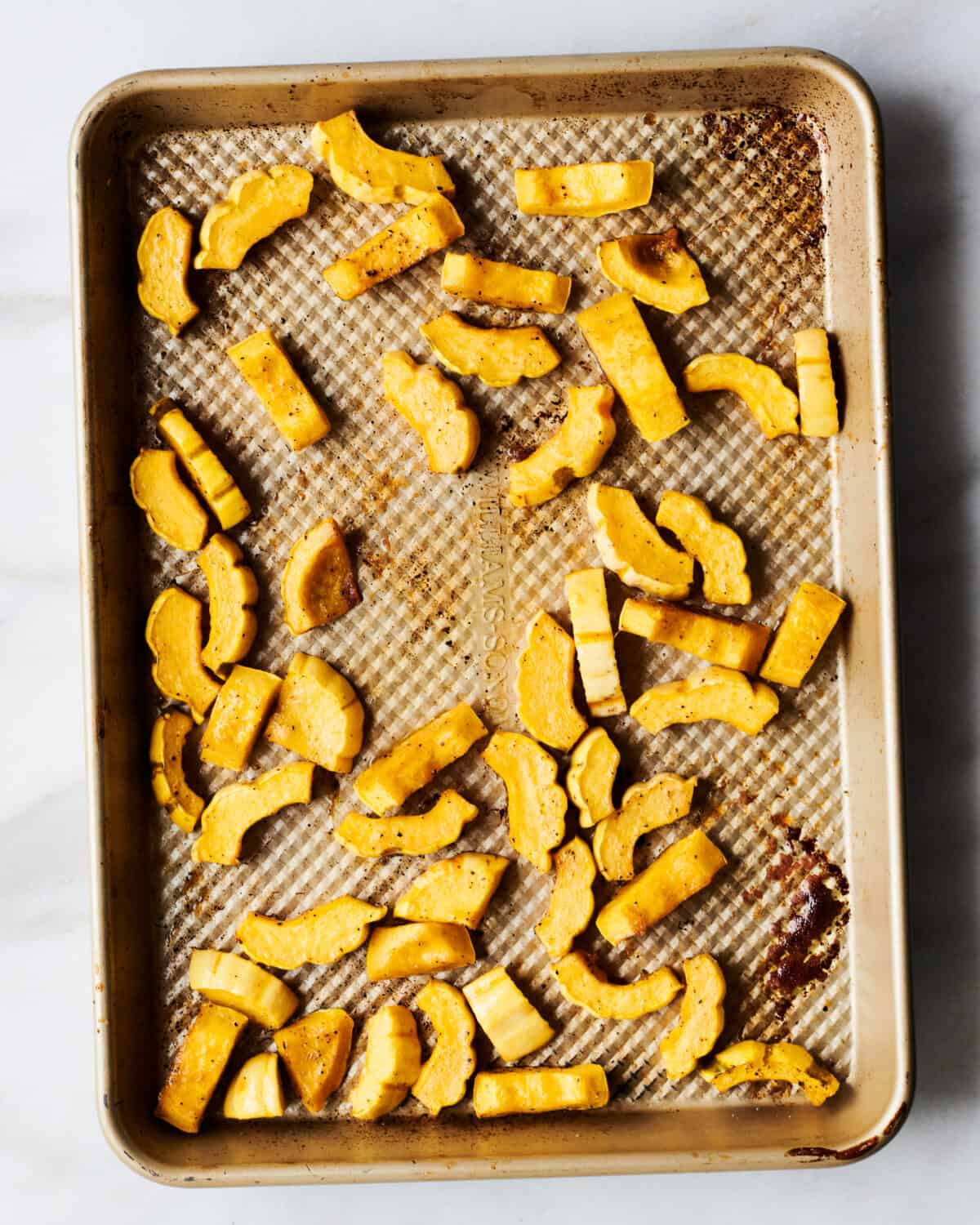 Squash on a baking sheet. 