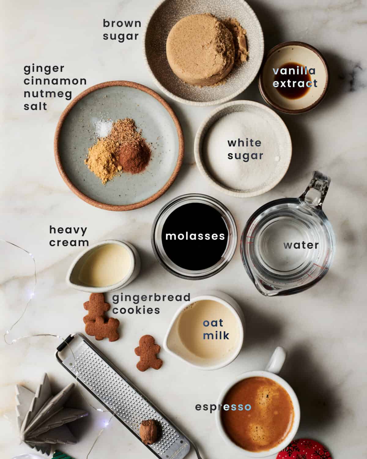Ingredients for gingerbread latte. 