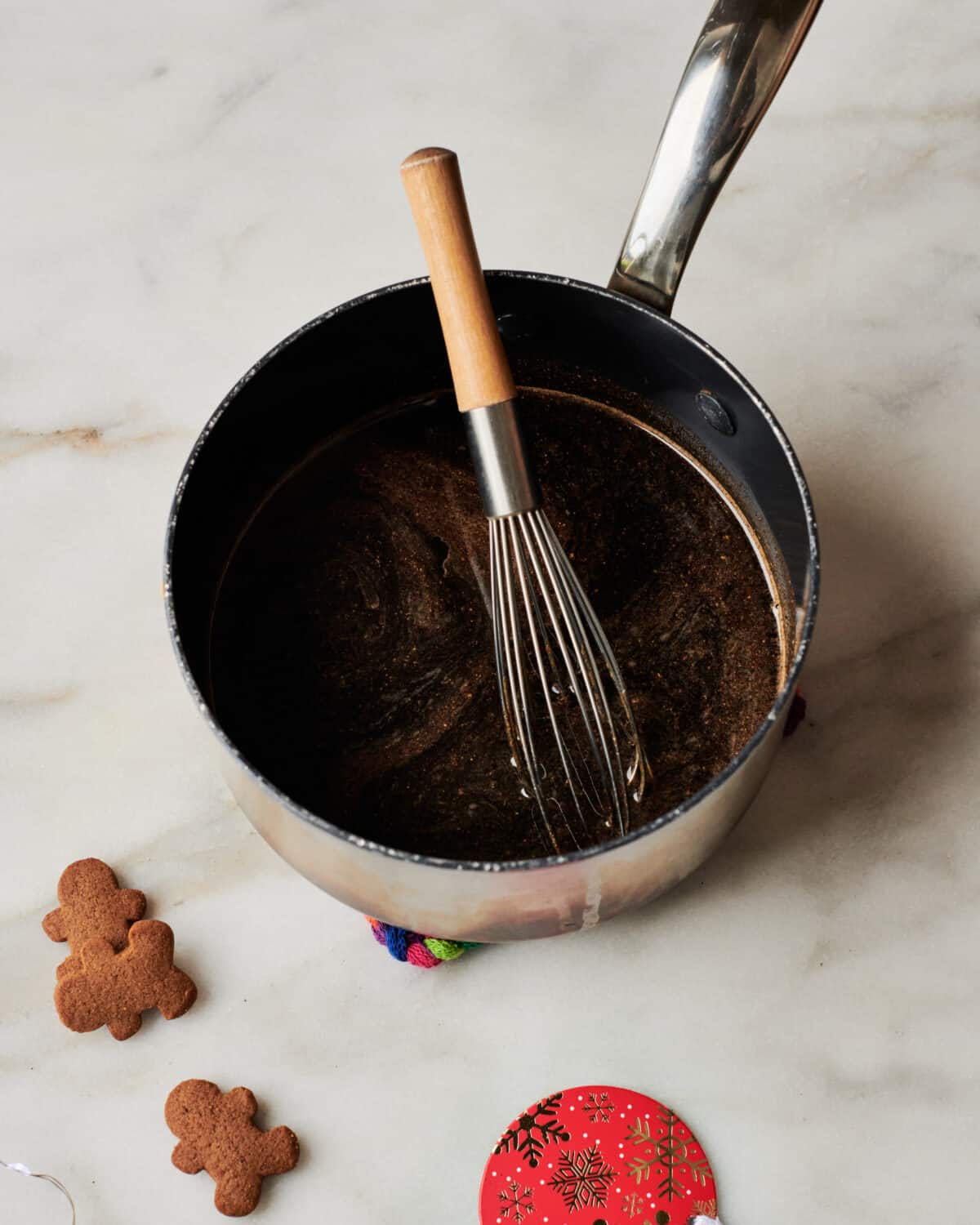 Syrup in a pot for gingerbread latte. 