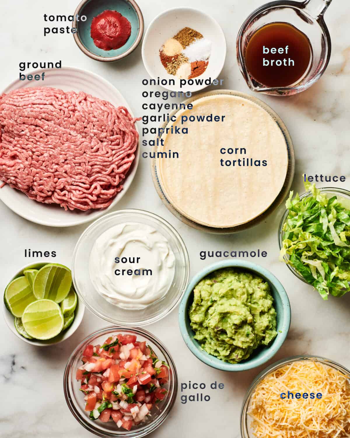 Ingredients for Ground Beef Tacos. 