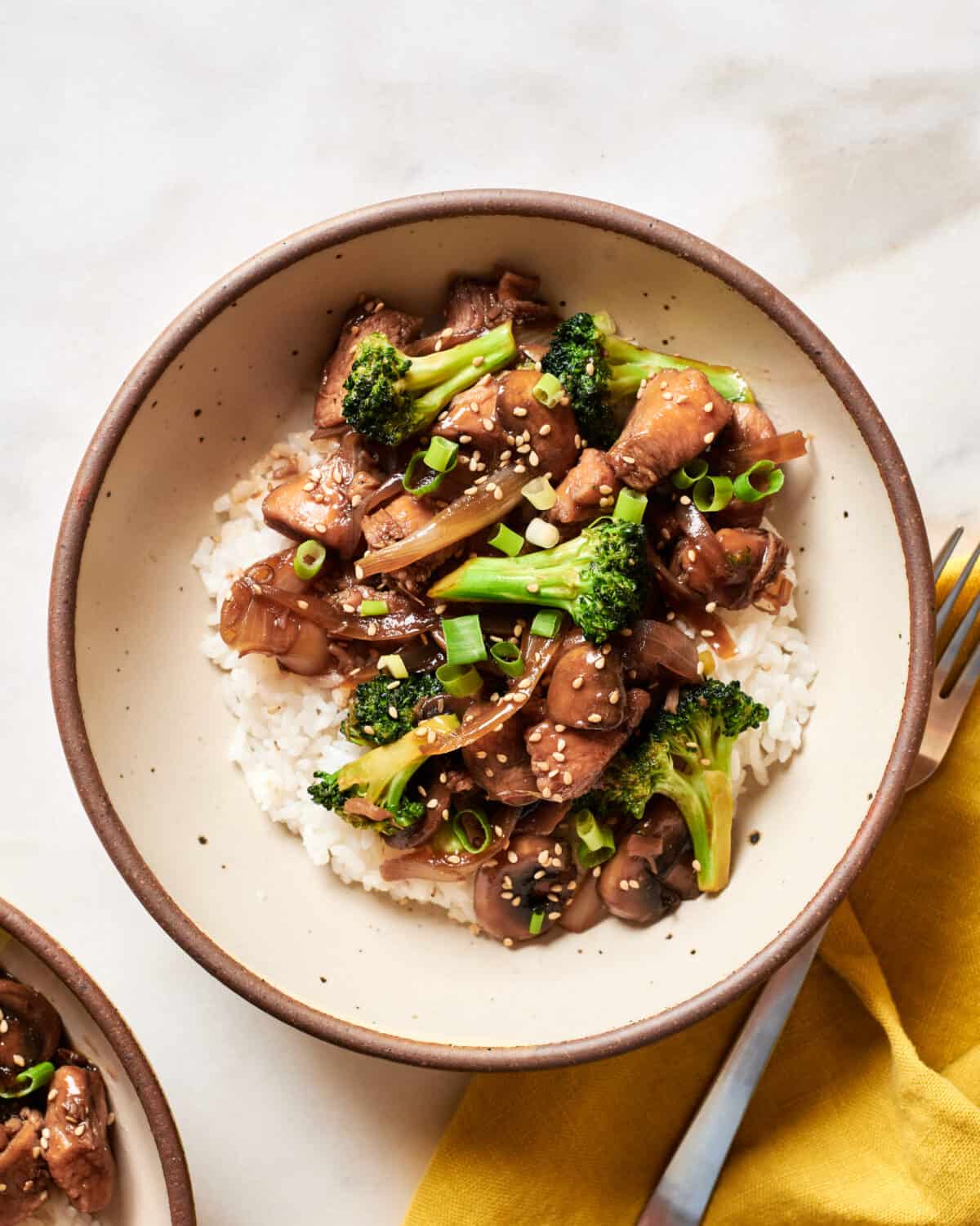 Teriyaki Chicken in bowl with rice and broccoli. 