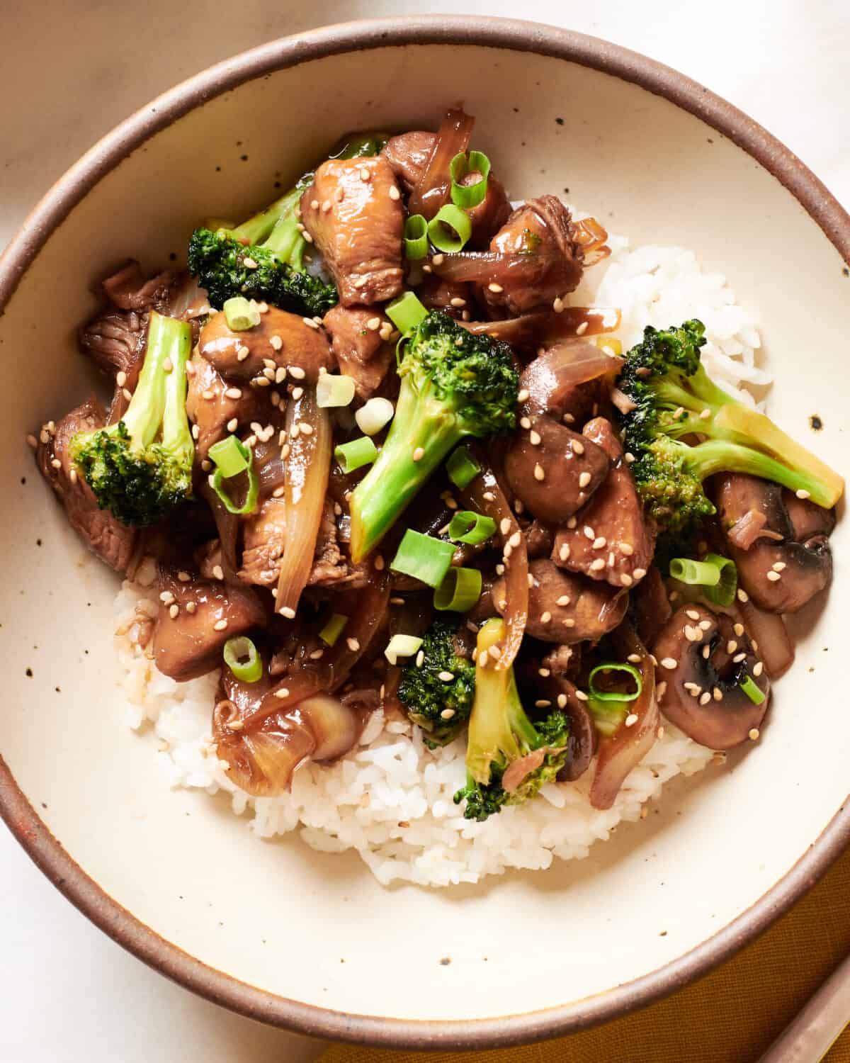 Teriyaki Chicken in bowl with rice and broccoli. 