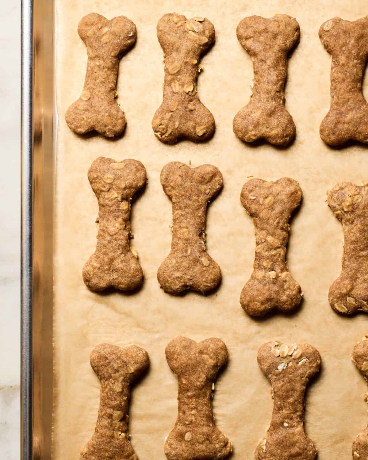 Homemade Dog Treats on cookie sheet. 