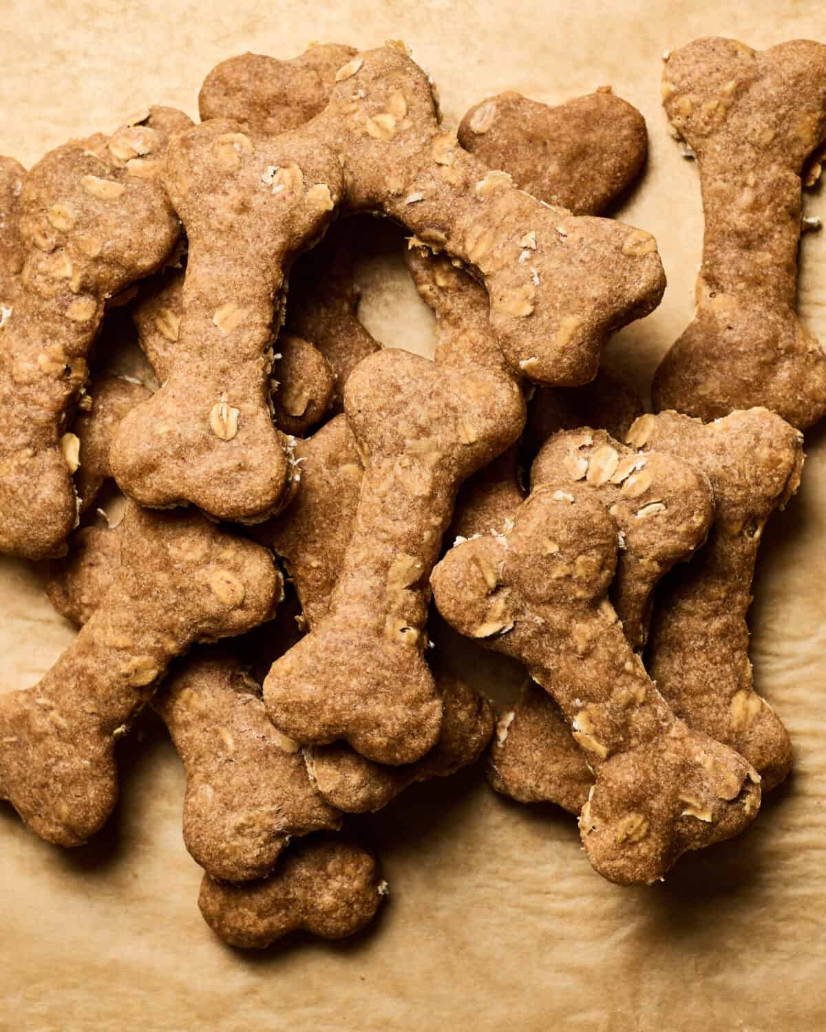 Homemade Dog Treats on parchment paper. 
