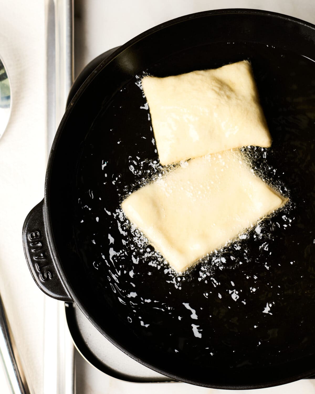 Fried dough in oil. 