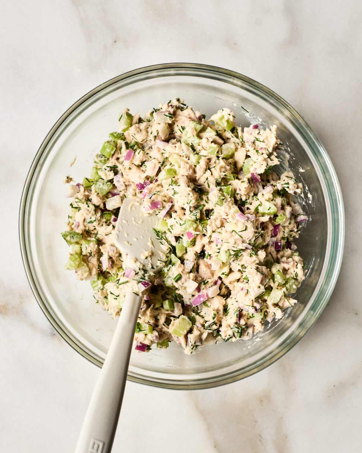 Everything mixed together in a bowl. 