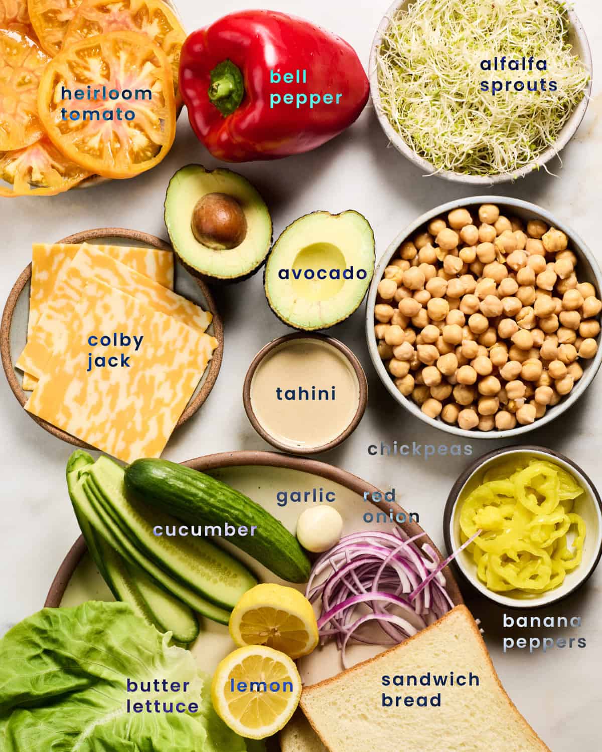 Ingredients for veggie sandwich. 