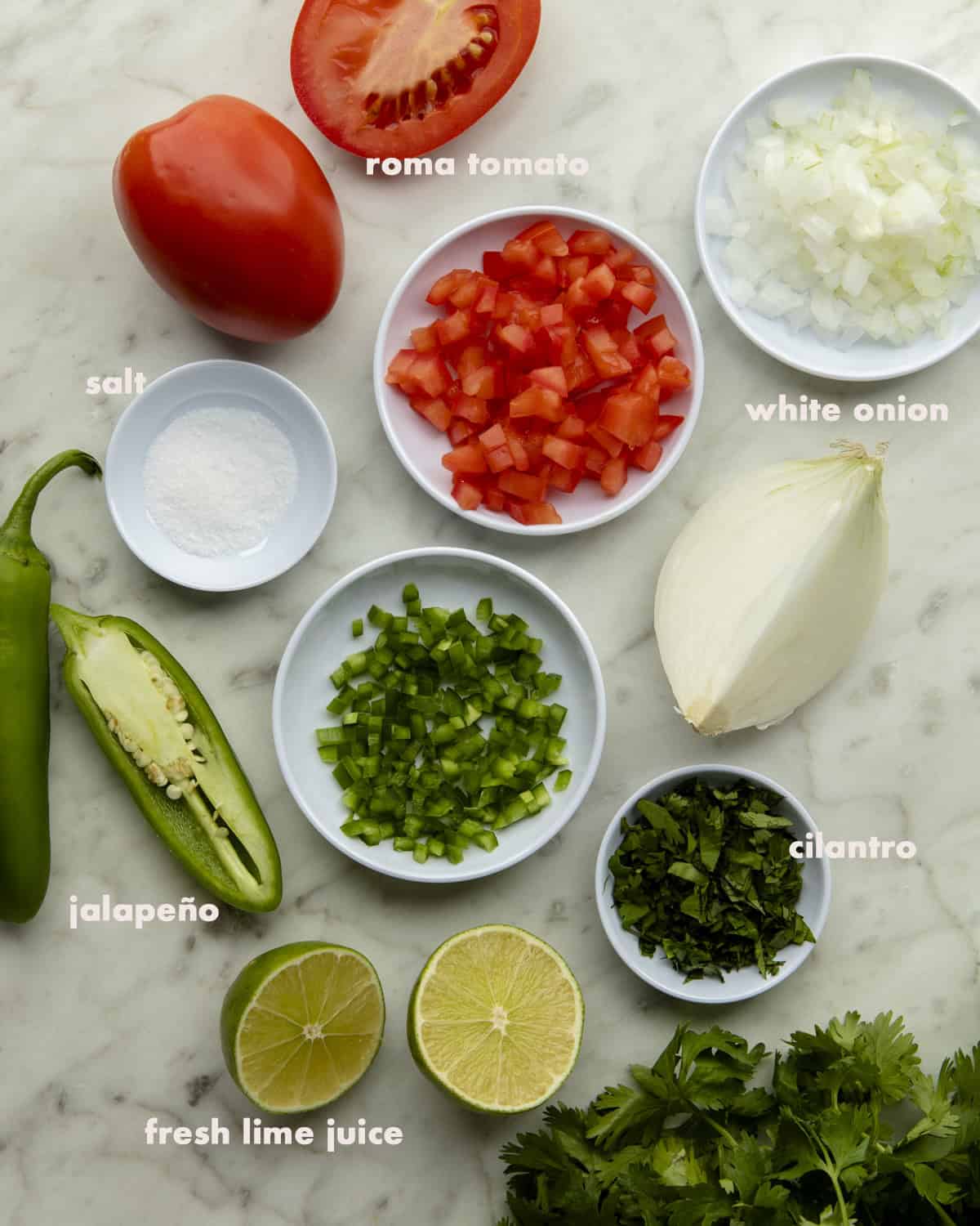 Ingredients in small bowls. 