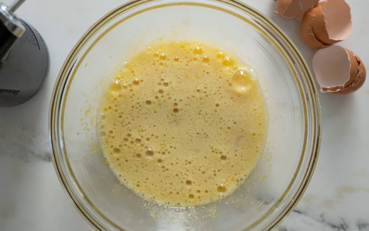 Eggs beaten into the batter. 