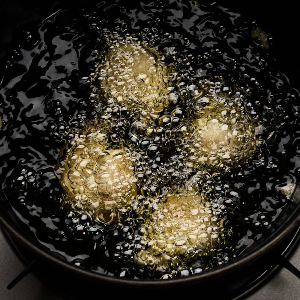Hot oil with shrimp. 