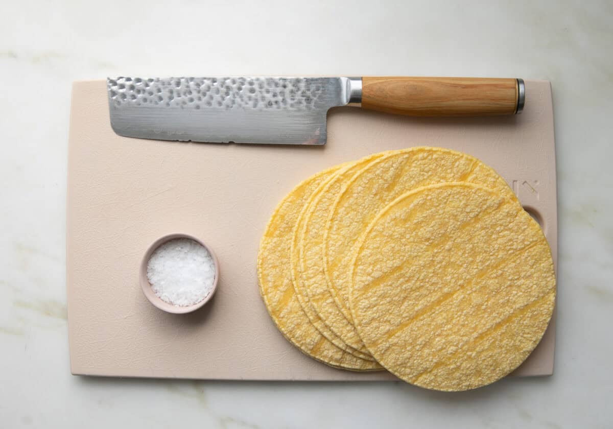 Tortilla on a cutting board. 