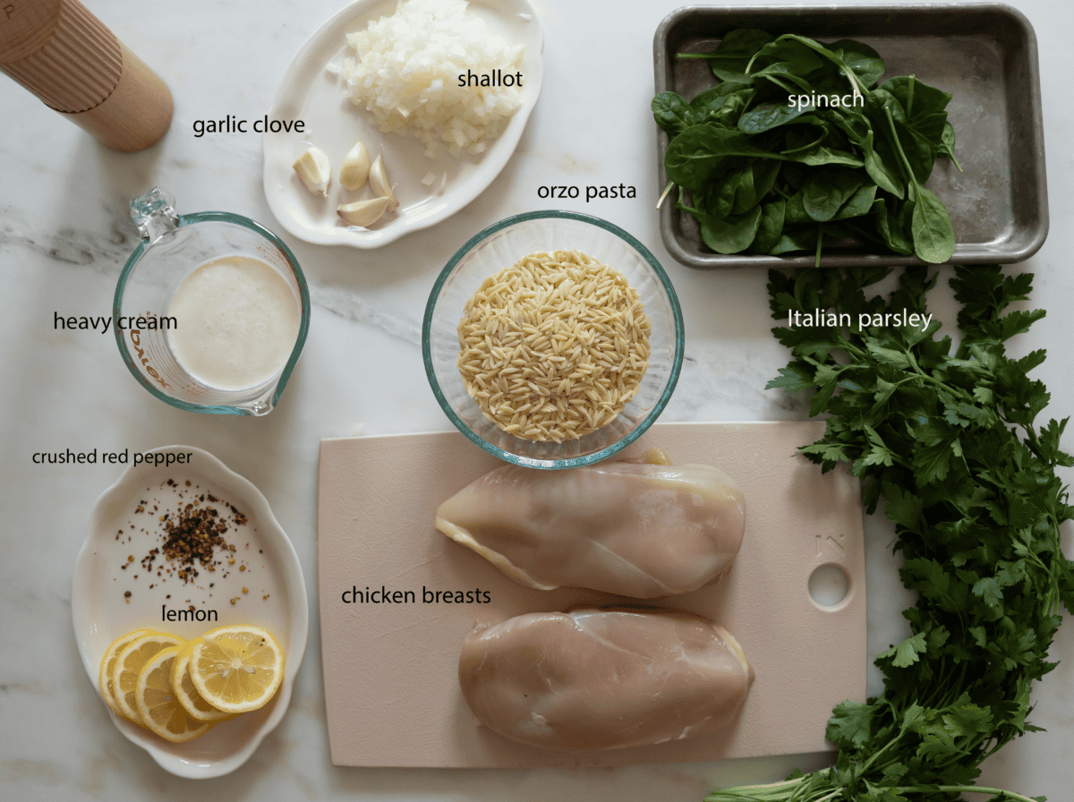 Ingredients for One-Pan Chicken Orzo. 