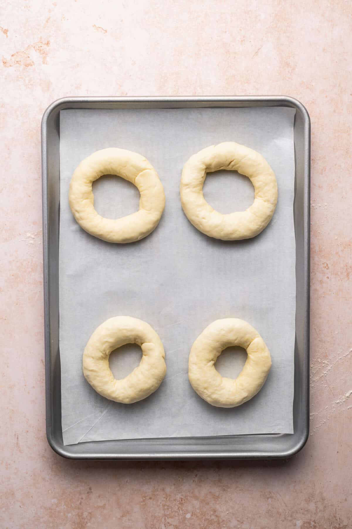 Protein Bagels on a baking sheet.