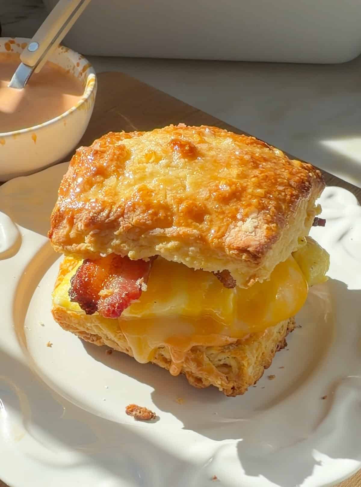 Breakfast Biscuit Sandwich on plate.