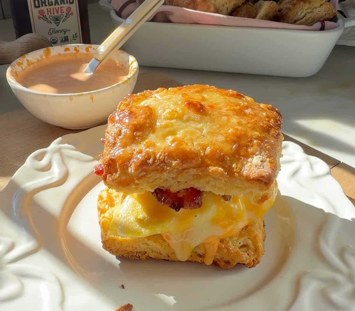 Breakfast Biscuit Sandwich on plate.