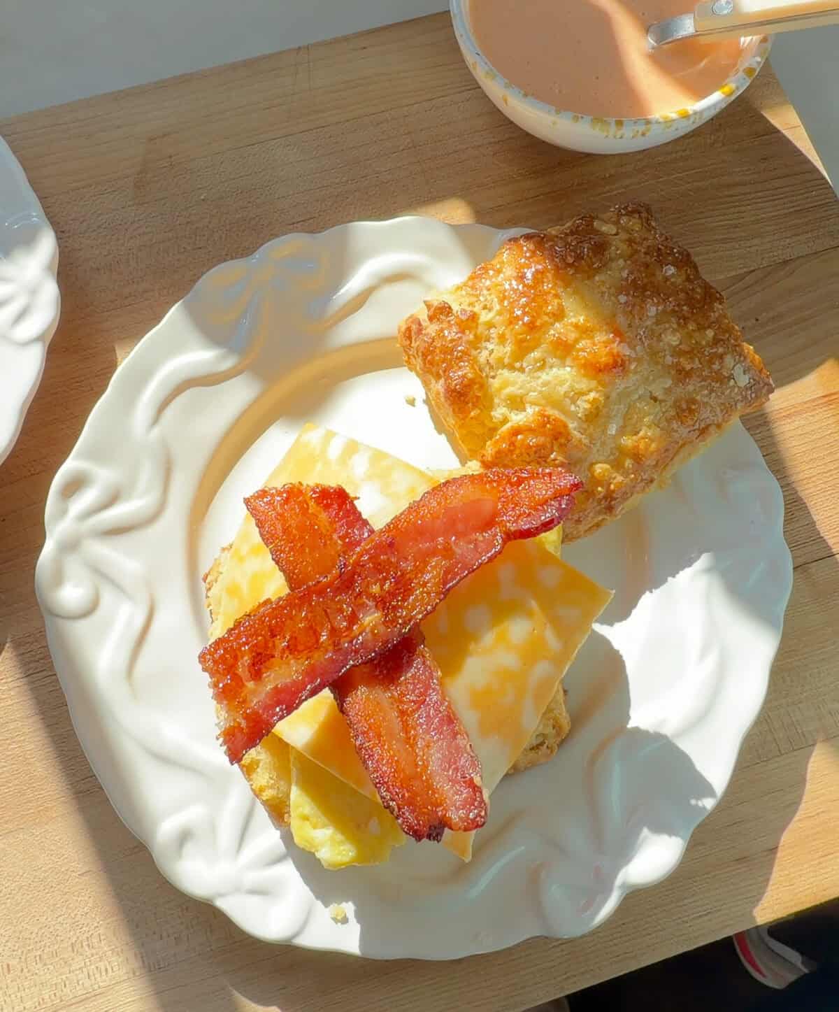 Breakfast Biscuit Sandwich on plate.