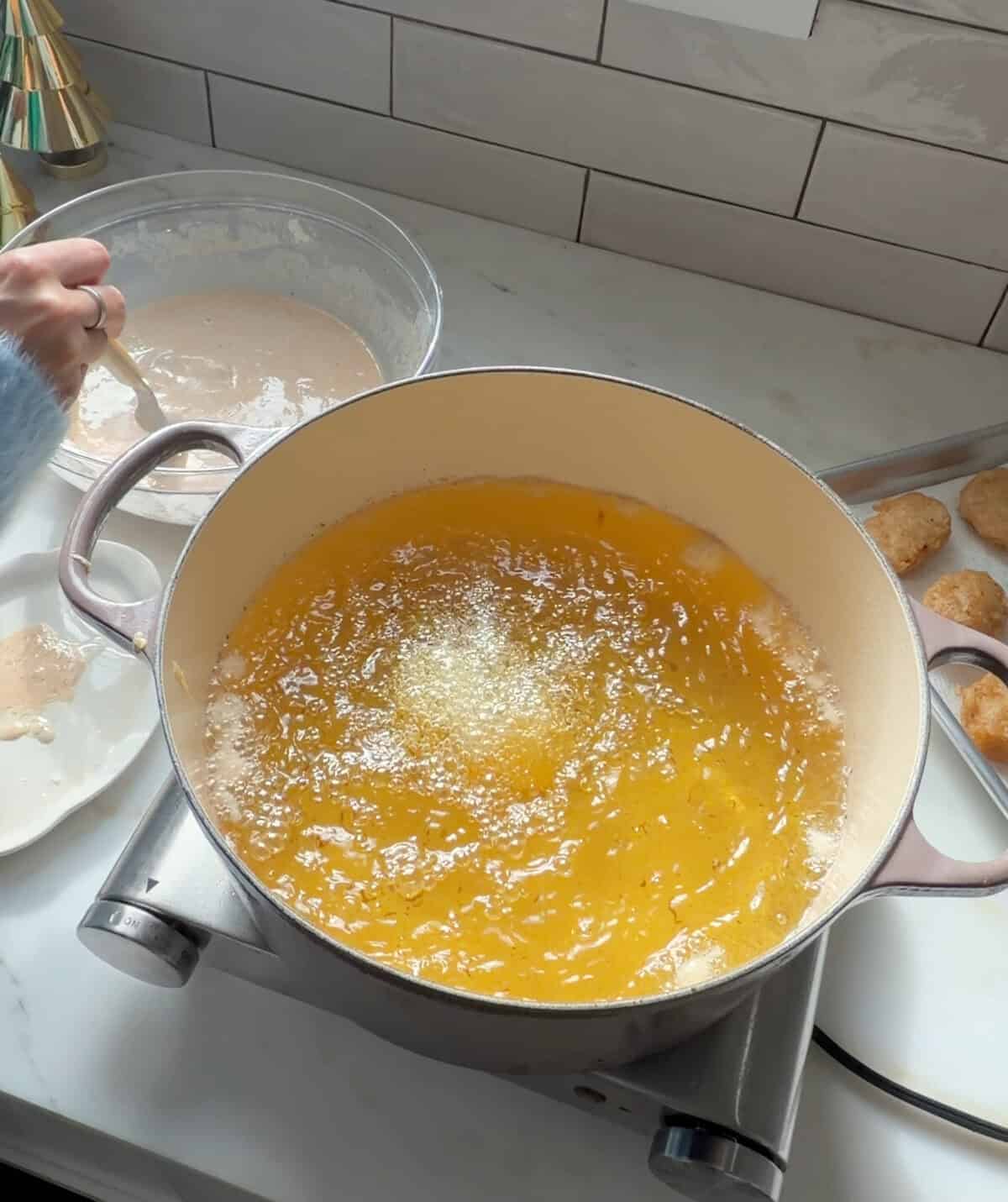 Homemade Chicken Nugget frying.