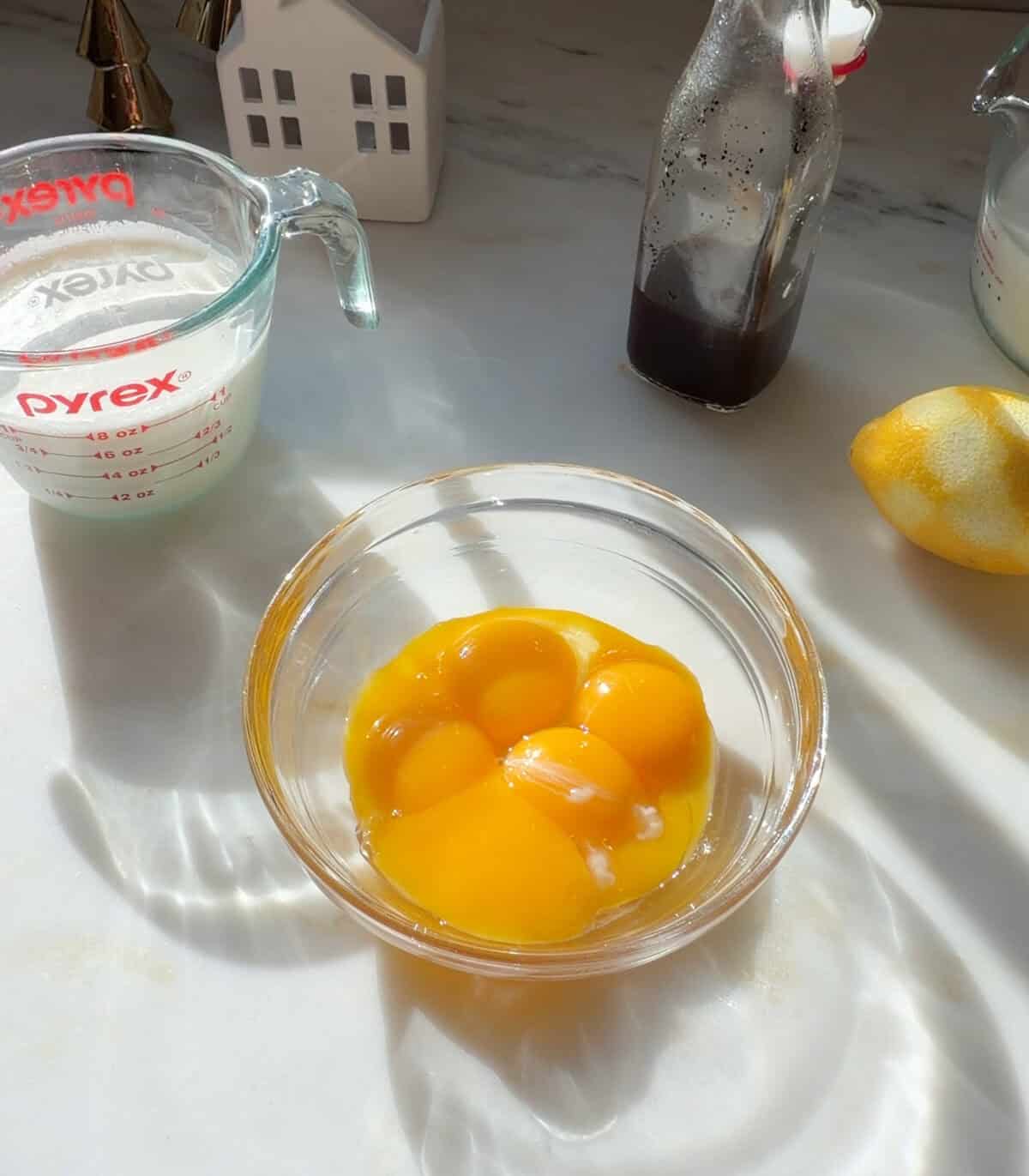 Egg yolks in a bowl.