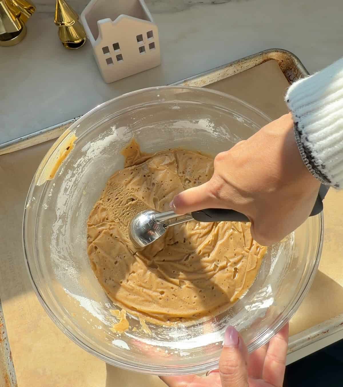 Tiramisu cookies chilled dough being scooped.
