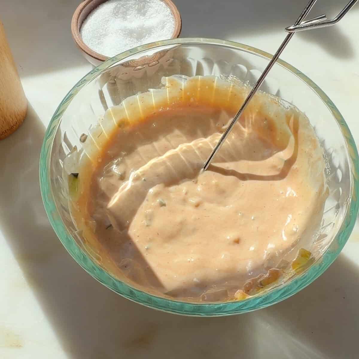 Homemade burger sauce in bowl.