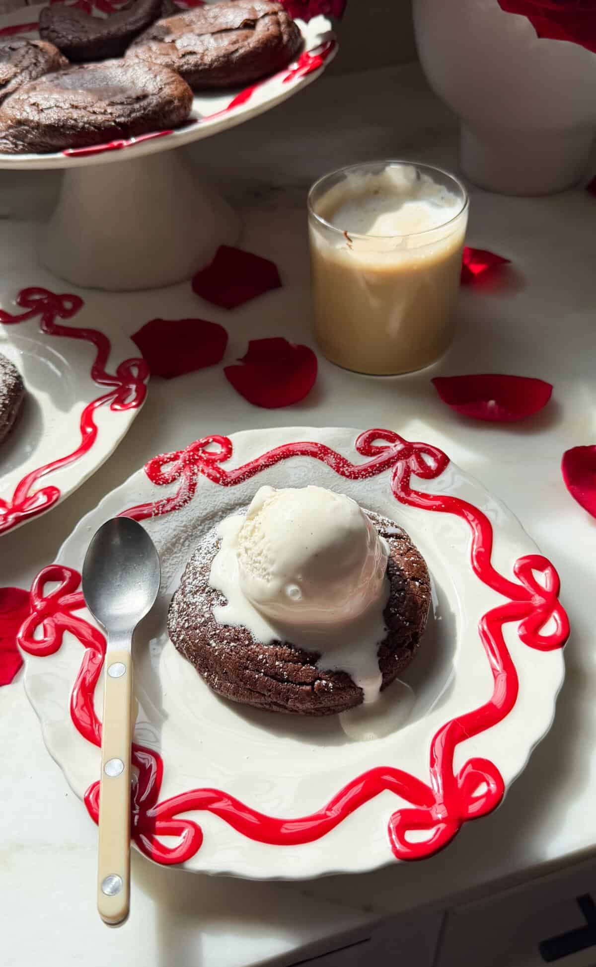 Brownie Pudding Cookie with vanilla ice cream.