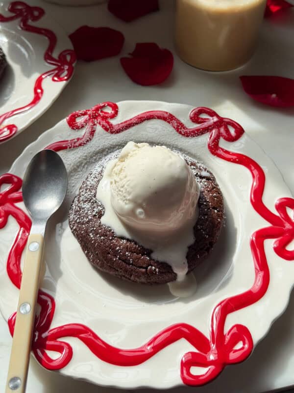 Brownie Pudding Cookie with vanilla ice cream.