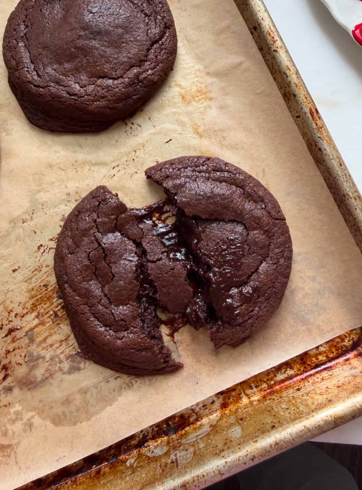 Brownie Pudding Cookie with molten chocolate.