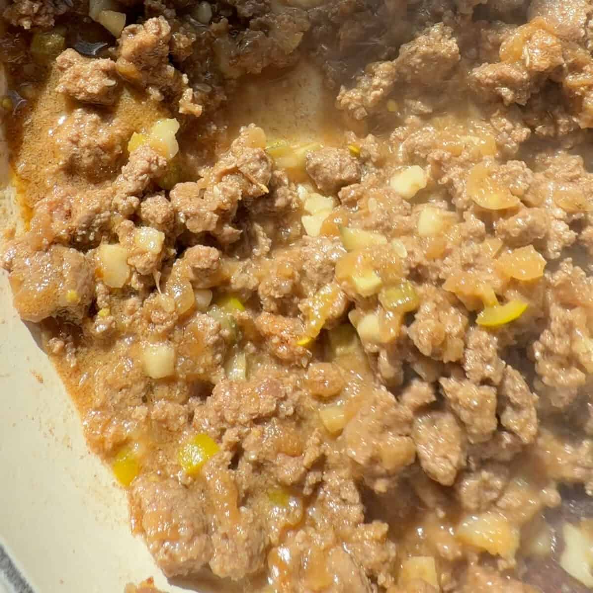 Cooked beef filling.