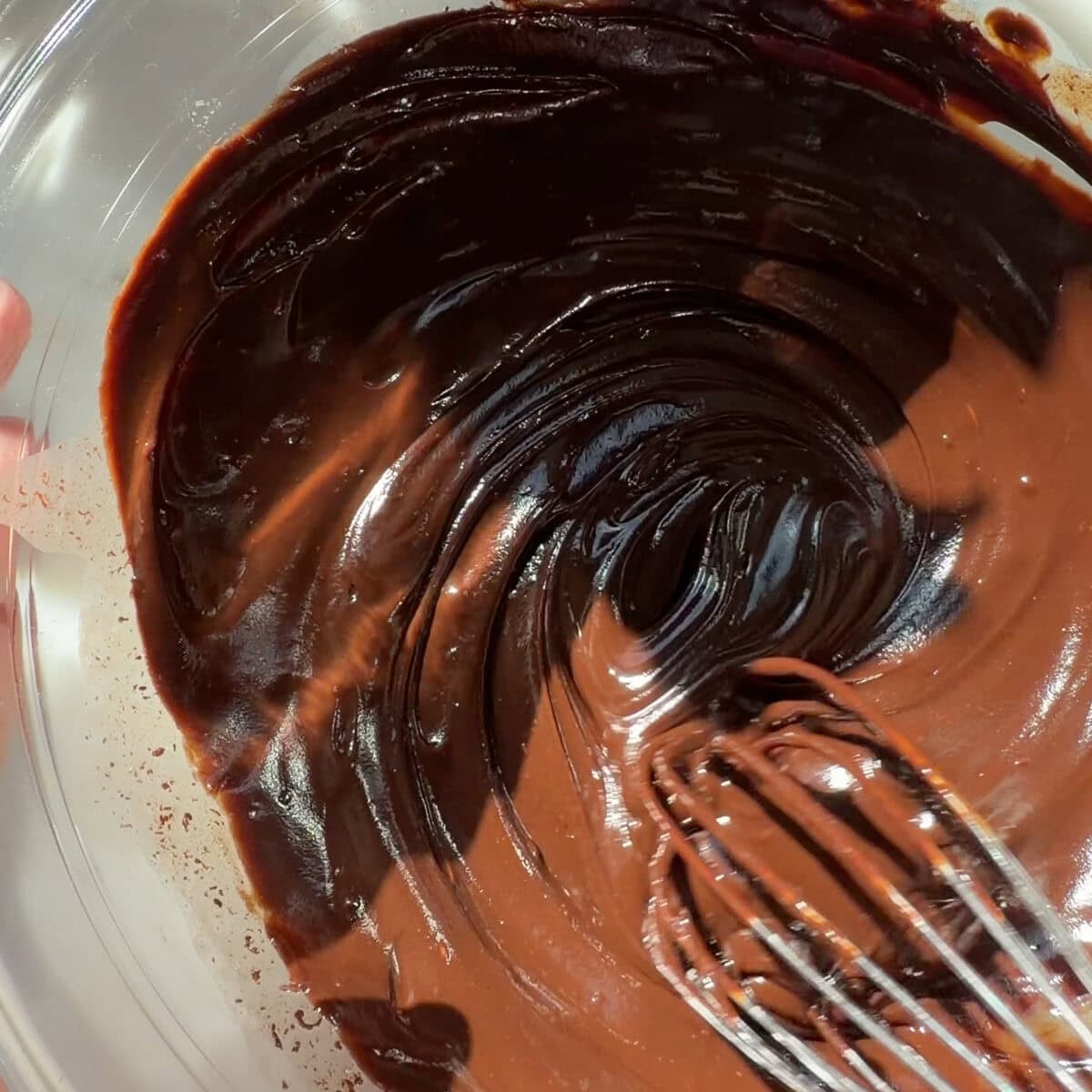 Whisking ganache.
