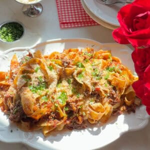 Short Rib Ragu pasta on platter.