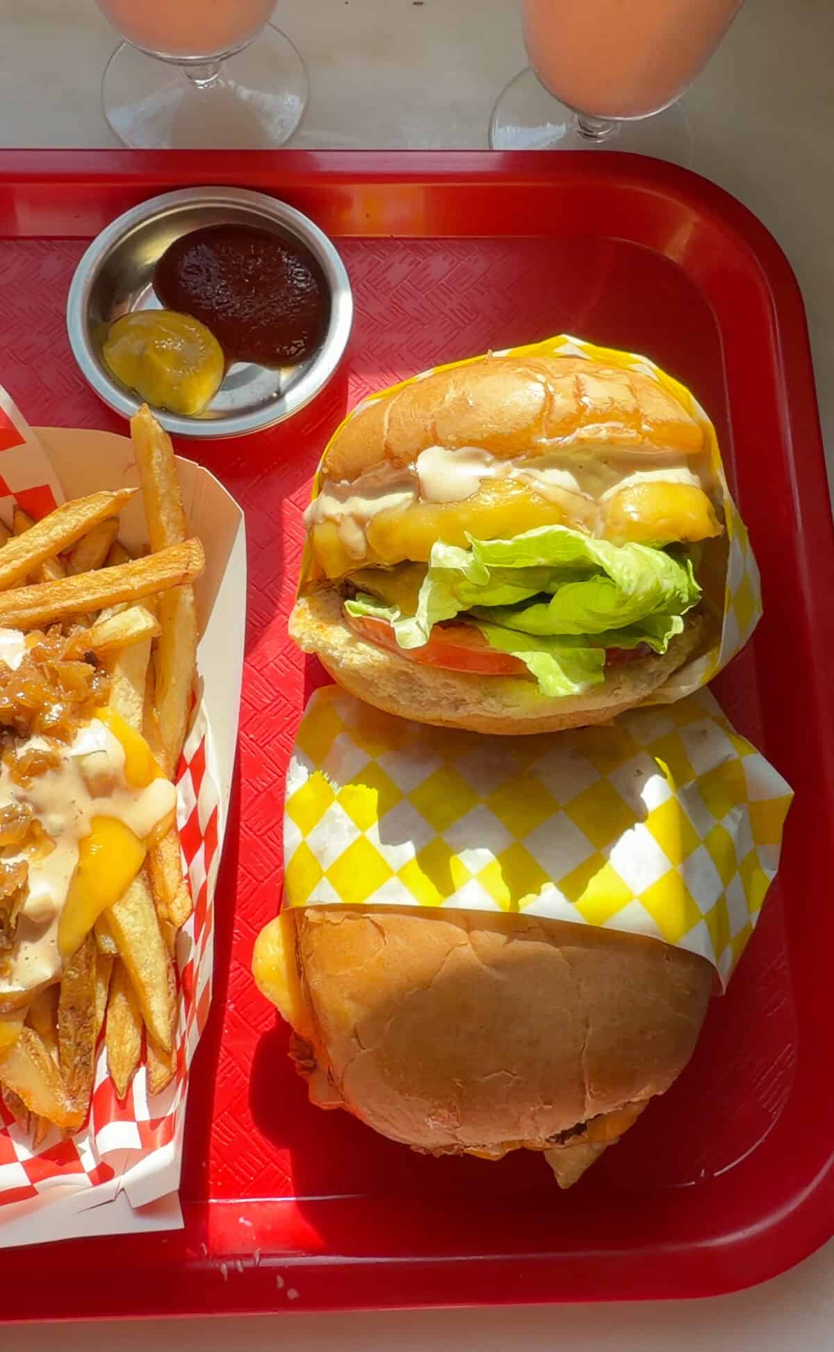 In-N-Out Burgers on restaurant tray with Animal Style Fries.