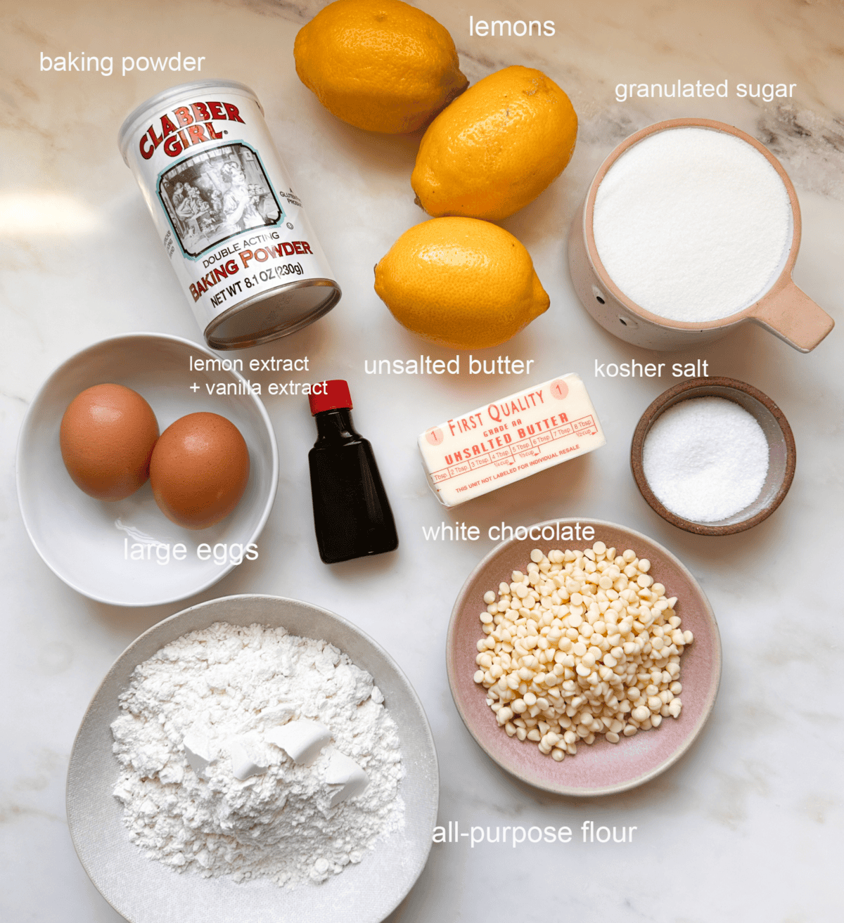 Lemon brownies ingredients.