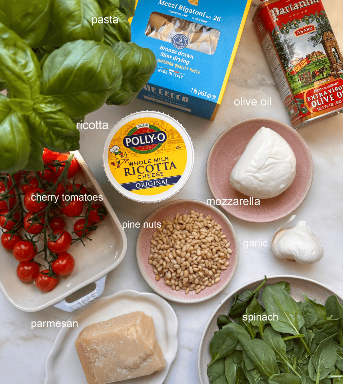 पेस्टो पास्ता बेक सामग्री.