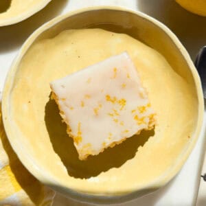 Lemon brownie on plate.