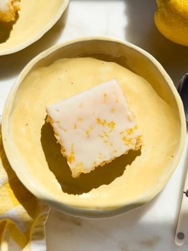 Lemon brownie on plate.