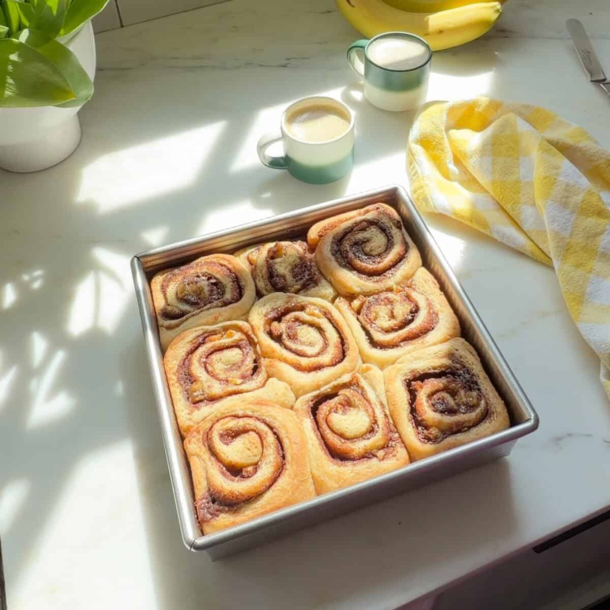 Fresh baked Banana Bread Cinnamon Rolls.