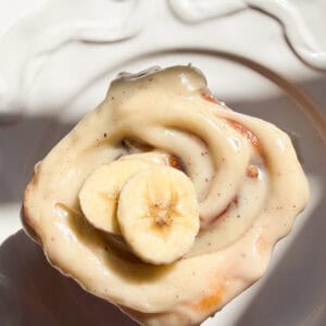 Banana Bread Cinnamon Roll on a plate.