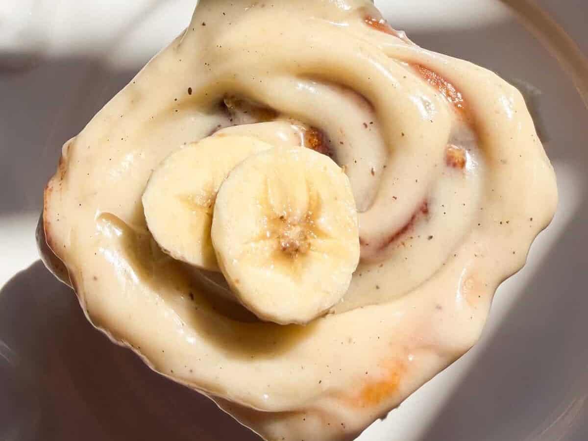 Banana Bread Cinnamon Roll on a plate.