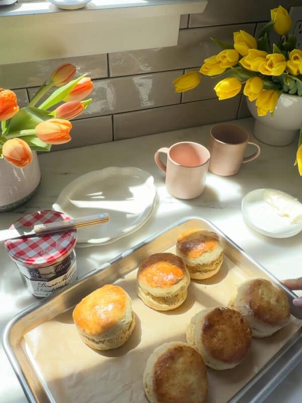 British Scones on baking sheet.