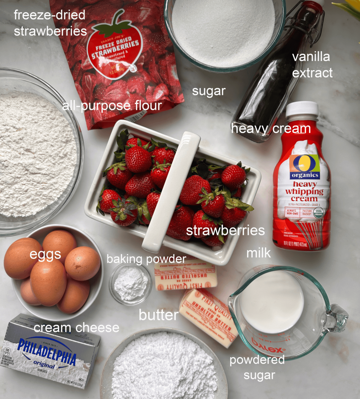 Strawberry Layer Cake ingredients.