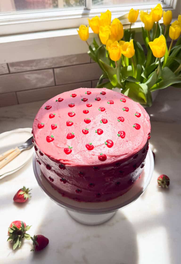 Strawberry Layer Cake with Cream Cheese Frosting - A Cozy Kitchen