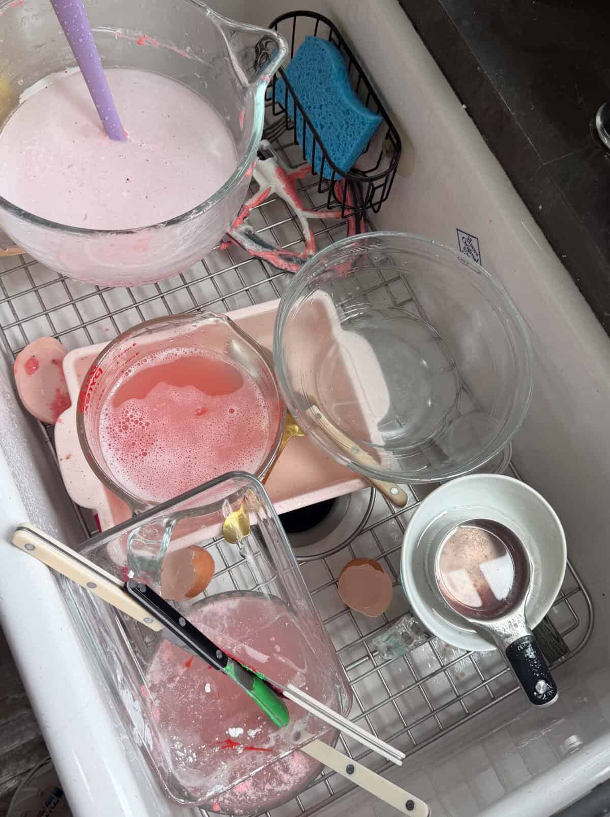 Strawberry Layer Cake dirty dishes.