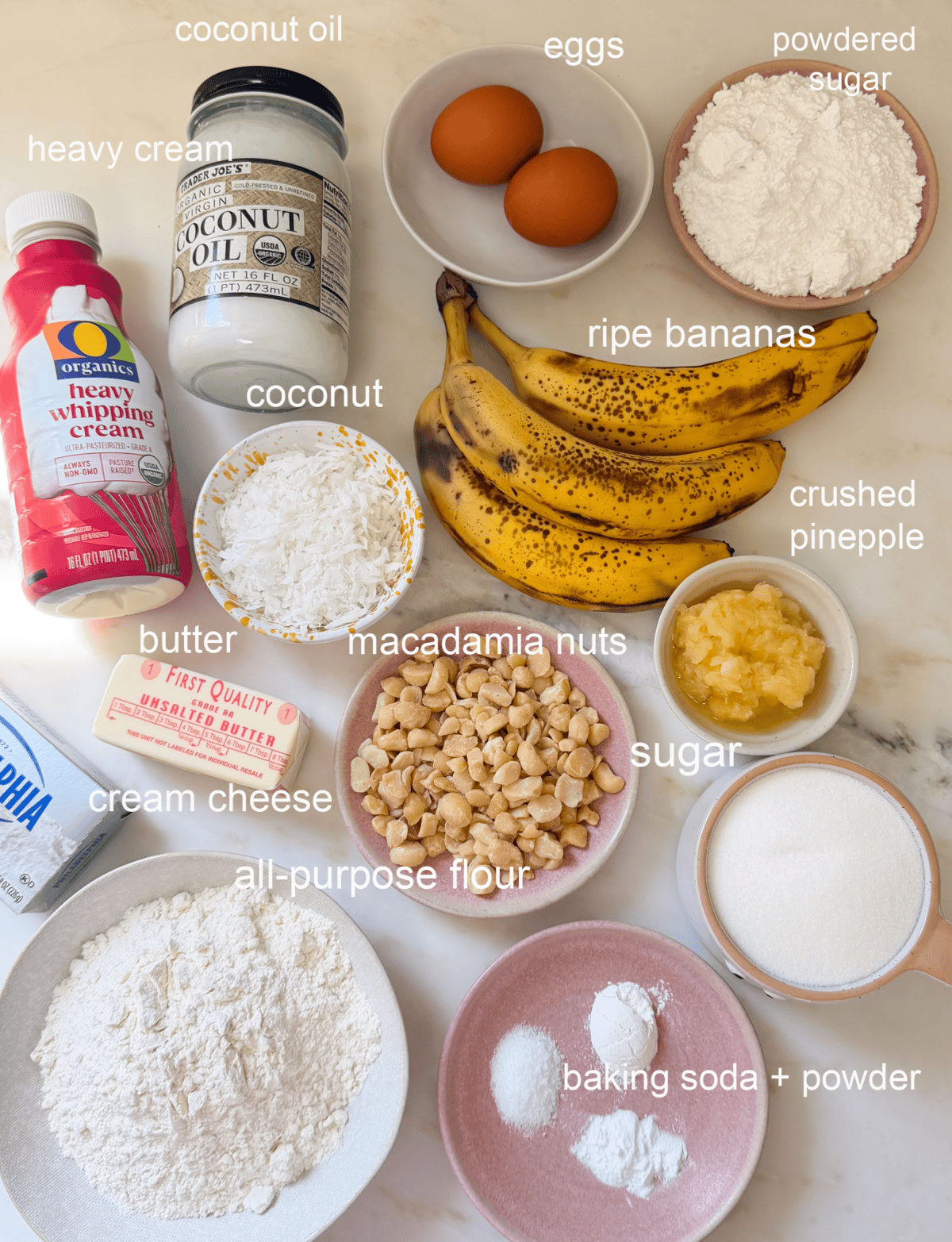 Tropical Banana Bread ingredients.