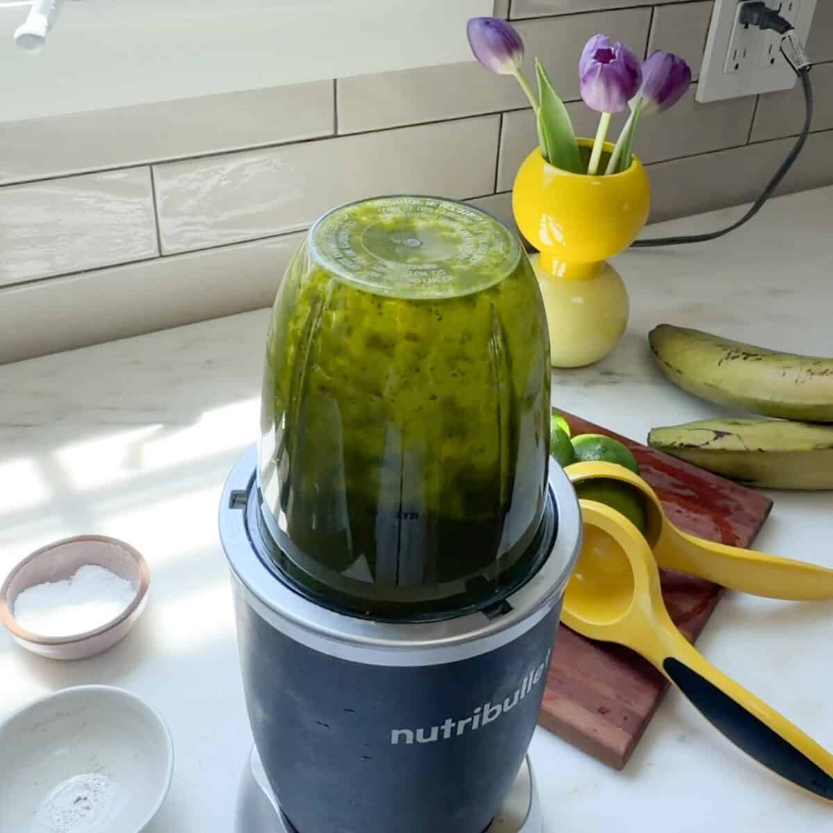 Blitzing marinade in blender.