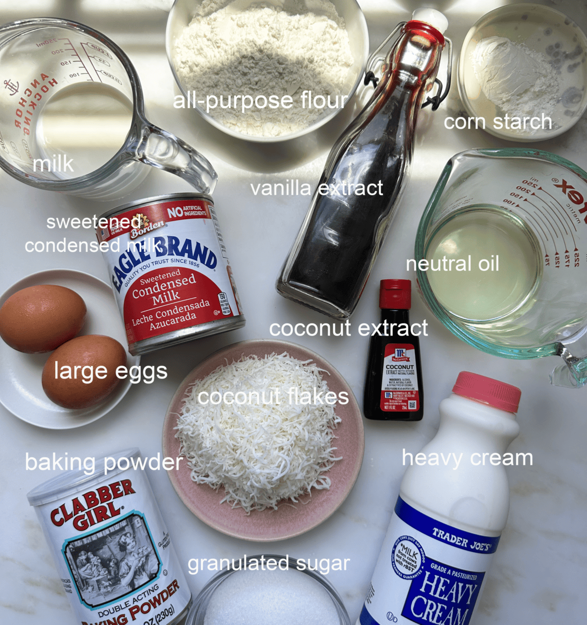 Bolo de Coco ingredients.